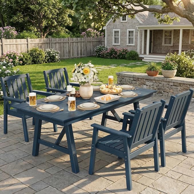 Garvee Outdoor Patio Dining Chairs Set of 2, Outdoor HDPE Garden Dining Chairs, Sturdy Frame, Waterproof, All-Weather for Backyard, Poolside, Porch, Deck, Navy Blue