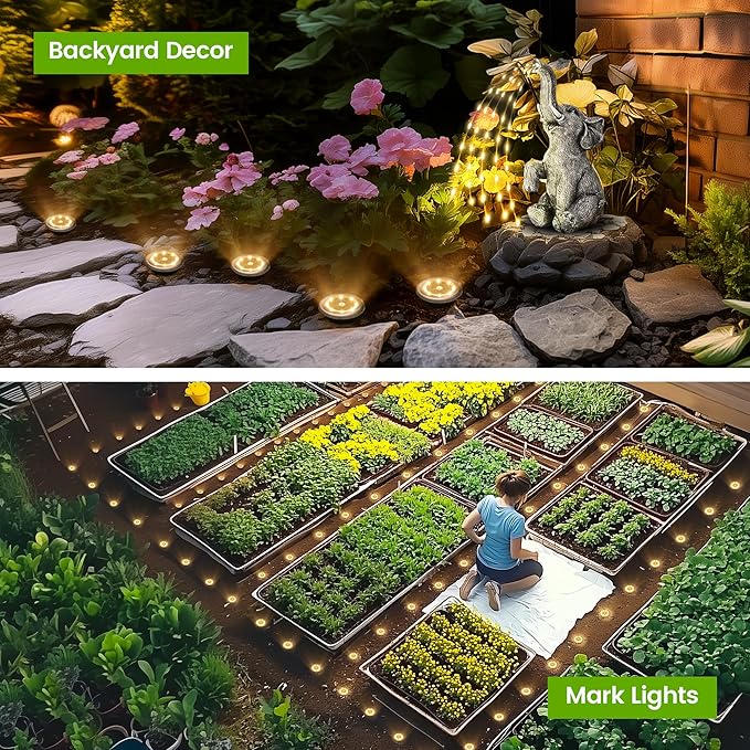 PATIOWIN Mini Solar Ground Lights, 12 Pack Solar Garden Lights, Solar Powered Pathway Lights Warterproof, Outdoor Lights for Driveway, Walkway, Backyard, Patio (Warm White)
