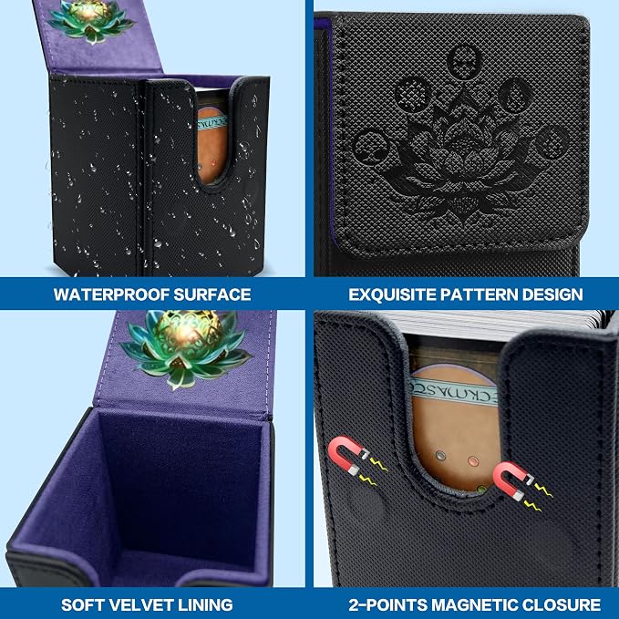 PROMAXIBINDER MTG Commander Deck Box, Fits 100+ Single Sleeved Cards, Strong Magnet Magic Gathering Deck Box, PU Leather Trading Card Storage Box for TCG, CCG, MTG Cards (Black)