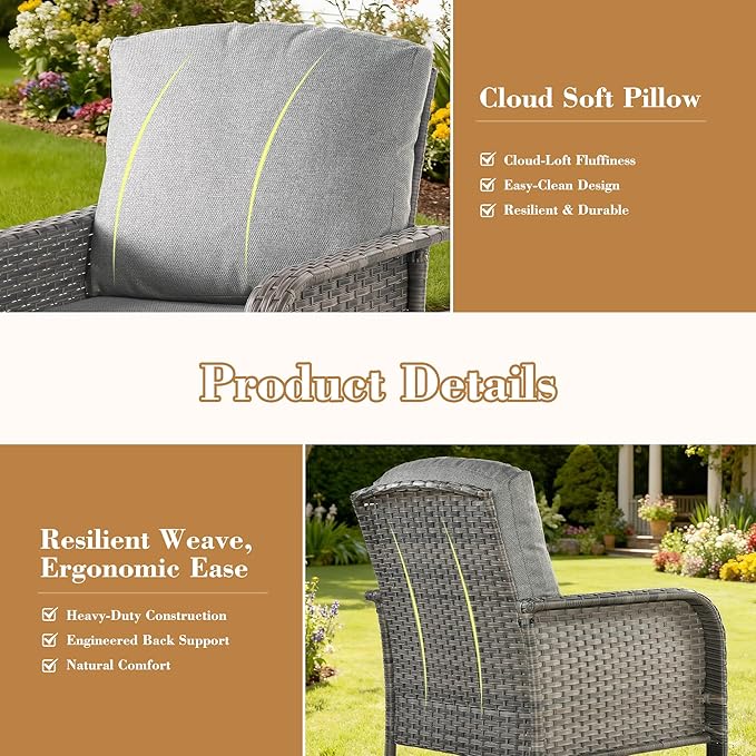 4 Pieces Patio Furniture Set, Small Outdoor Patio Set with Coffee Table, All-Weather Rattan Wicker High Back Conversation Set Loveseat with Chairs for Porch, Backyard, Balcony, Dark Grey