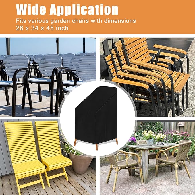 Outdoor Chair Cover Waterproof, High Back Stackable Patio Chair Cover for Lawn Furniture for Protecting (Black, 26Wx34Dx45H)