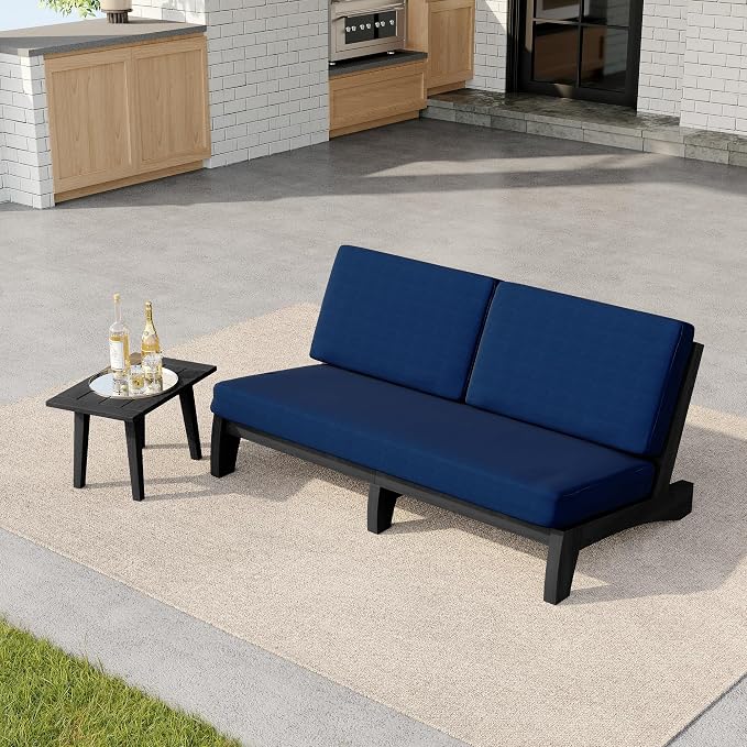 2 Pieces Patio Furniture Sets, All-Weather Outdoor Wood Bistro Set Patio Conversation Side Table Chiars and Patio Loveseat for Balcony, Backyard