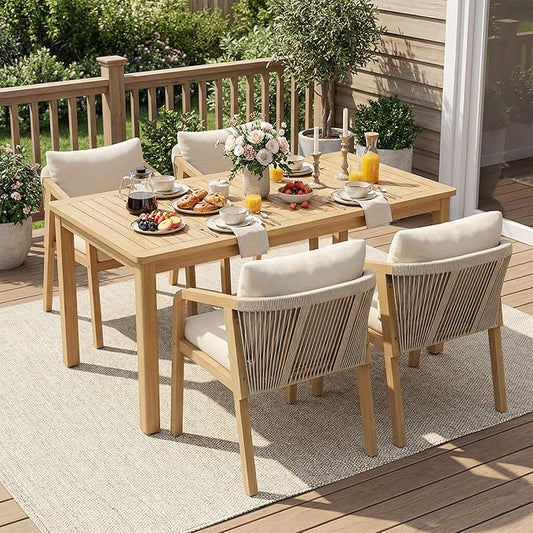Wisteria Lane 5 Pieces Acacia Patio Dining Set for 4, Patio Dining Table and Chairs Set with Cushion, Modern Outdoor Dining Furniture Set for Lawn Backyard Garden Deck, Beige