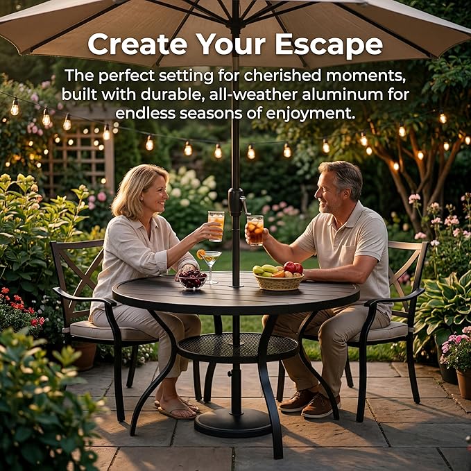 Oakcloud 41" Round Patio Dining Table, Outdoor Metal Round Table Patio Furniture Classic Black Table with 1.57" Umbrella Hole, for Garden Backyard Poolside Deck
