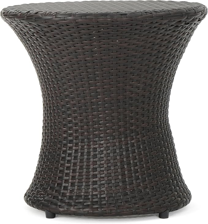19-Inch Hourglass Outdoor Side Table (No Glass Top) - Brown, Space-Saving & Durable Wicker Design