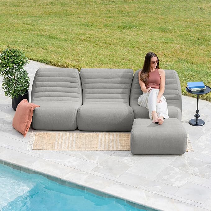 Big Joe Solvana Outdoor Sectional, 4 Piece Patio Furniture Set, Performance Linen Weather-Resistant Fabric Sofa, Port Gray