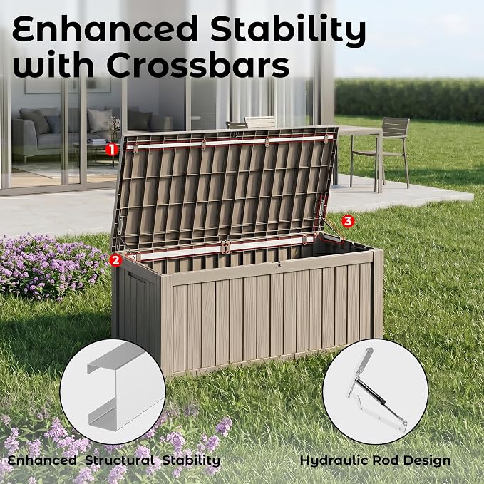 Large Outdoor Storage Box Waterproof, UV Resistant Resin Deck Box for Patio Furniture,Garden Tools,Cushions (Grey, 150 Gallon)