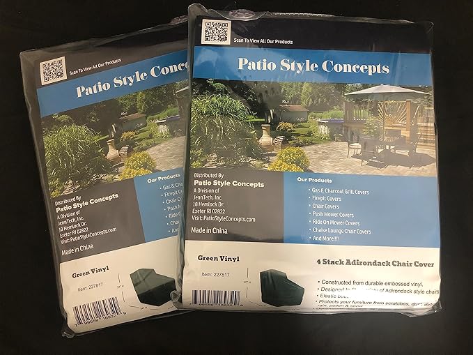 2 Pack: Adirondack Chair Cover from Patio Style Concepts Embossed Vinyl Protect Patio Furniture Green