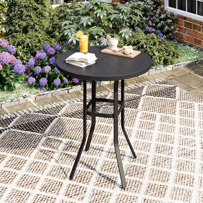DIFY Patio Bar Height Table, 35.5" Round Outdoor Bistro Table with 1.57" Umbrella Hole for Poolside, Balcony, Pub and Garden, Black