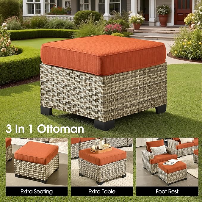 Outdoor Sectional Patio Furniture Set,9 Pieces All Weather Rattan Wicker Conversation Sets,Out Door Furniture with Ottoman Single Chair,Orange Red