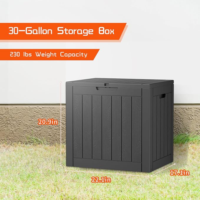 30 Gallon Outdoor Storage Box, Outside Resin Lockable Storage Boxes, Waterproof Deck Box for Patio Cushions, Garden Tools(Black)