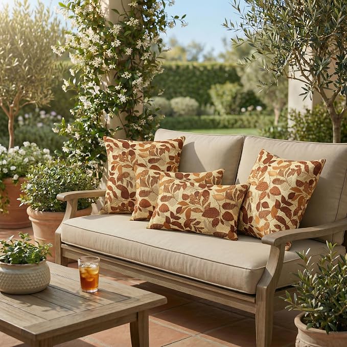 RSH DECOR: Sunbrella Lumbar & Square Pillows Set of 4 | 20" x 12" & 17" x 17" | Water & Fade-Resistant Performance Fabric | Outdoor Throw Pillows for Patio Furniture | Made in USA (Gentry Sequoia)