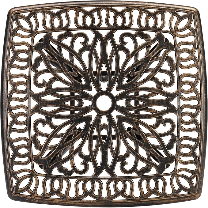 Patio Side Table,21.3” Outdoor Side Table, Cast Aluminum All-Weather Patio Side Table Small Outdoor Table Bistro Table with Umbrella Hole and Antique Design for Outside, Porch, Balcony, Patio, Bronze