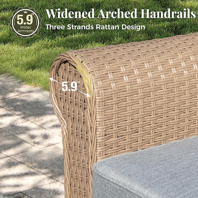 MIXPATIO Patio Furniture Set 6 pcs, Wicker Outdoor Patio Furniture, 3-Seat Sofa, 2 Single Chairs, 2 Ottomans and Coffee Table, Rattan Patio Conversation Set for Backyard Deck, Grey