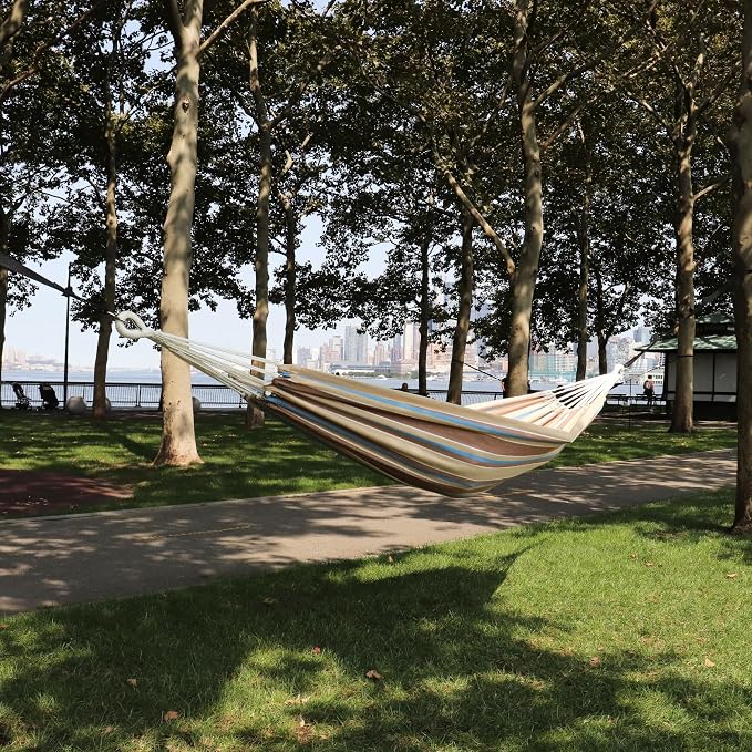 Bliss Hammocks 40" W Single Outdoor Hammock with Universal Multi-Loop Suspension with "S" Hooks, Durable, Cotton/Polyester, 220 Lbs Capacity, Hampton Stripe