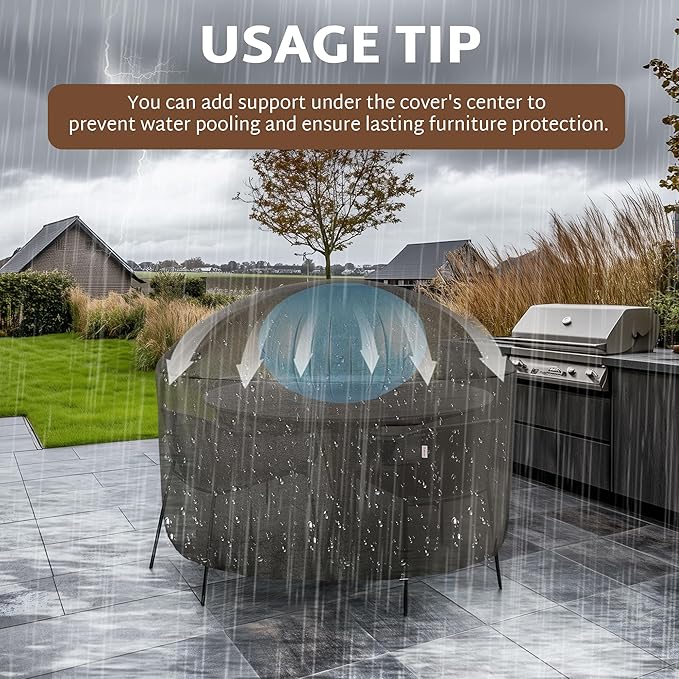 iBirdie Round Patio Furniture Cover 96 x 34 inch, 8 ft, Outdoor Waterproof and Weatherproof for Garden Table and Chairs, Heavy Duty 600D, fit 96, 95 Diameter