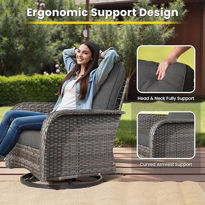 5 Pieces Outdoor Patio Furniture Set with Coffee Table, All Weather Wicker Patio Conversation Sets with Rocking Chairs, Balcony Furniture Sets for Backyard, Garden, Poolside, Black