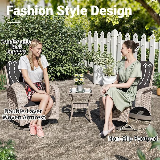 16 Pieces Patio Furniture Set with Fire Pit Table, Outdoor Sectional Wicker Sofa with Thick Cushions, High Back Swivel Rocker Patio Chairs, Rattan Conversation Set with Coffee Table, Black