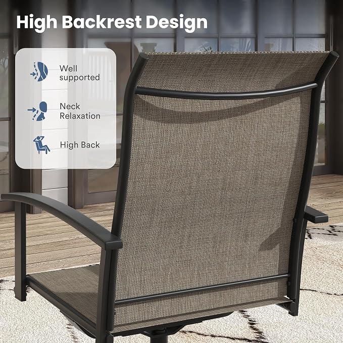 VICLLAX Outdoor Table and Chairs Set of 6, Metal Patio Dining Set-50.1" Round Dining Table and 6 Swivel Chairs for Deck, Lawn and Garden, Walnut Table and Mixed Brown Chairs