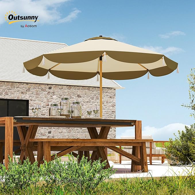 Outsunny 9FT Patio Umbrella, UPF 50+ Outdoor Market Umbrella with 8 Ribs, Vented Outdoor Table Umbrella for Deck, Backyard and Lawn