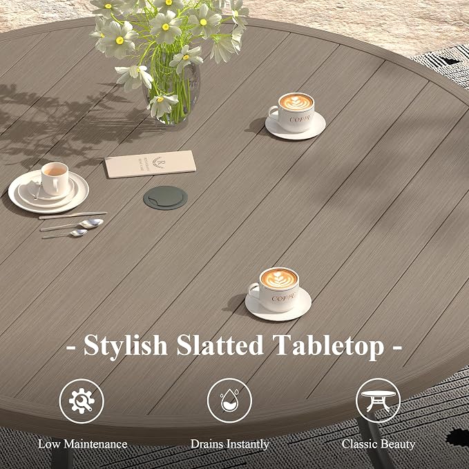 Outdoor Dining Table for 8, 60" Round Outdoor Table with Adjustable Umbrella Hole, All-Weather Metal Patio Dining Table for Lawn Garden Backyard Deck, Grey
