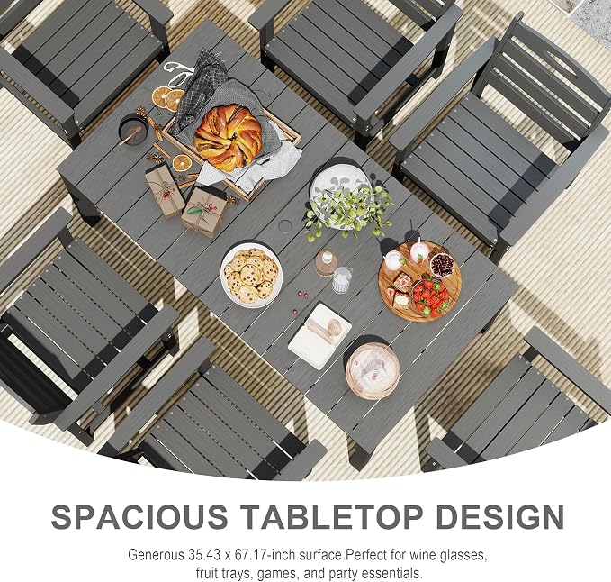 Domi HDPE Outdoor Dining Set, All-Weather 3 Piece Outdoor Dining Table Set with 2" Umbrella Hole, Outdoor Patio Dining Set for Garden, Poolside, Backyard, Deck, Grey