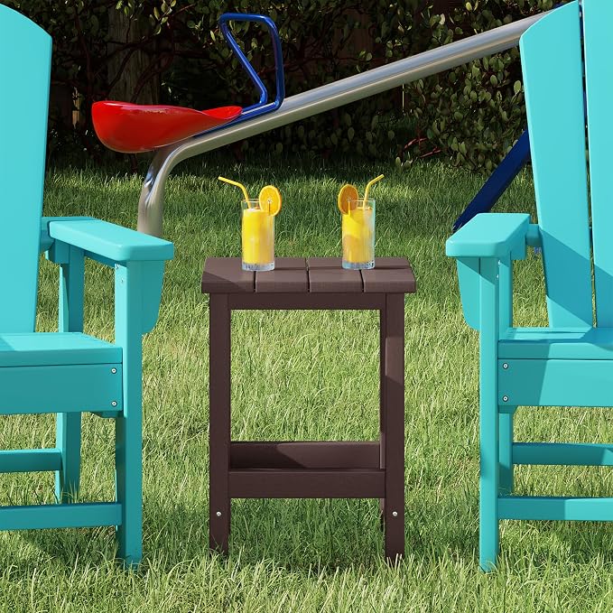 Costaelm Kids Outdoor End Table, Small Patio Table, Outdoor Side Table Porch Table Adirondack Patio Side Table for Outside, Pool, Porch, Garden, Dark Brown