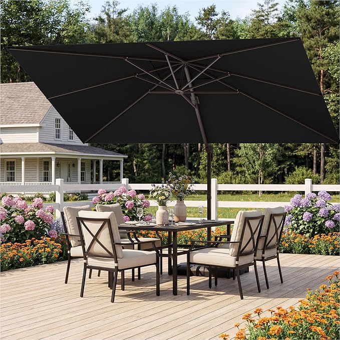 10x13 FT Patio Umbrella, Large Cantilever Rectangular Double Top Heavy Duty Offset Umbrellas with 360° Rotation, Outdoor shade for Garden Deck Pool Patio, Black