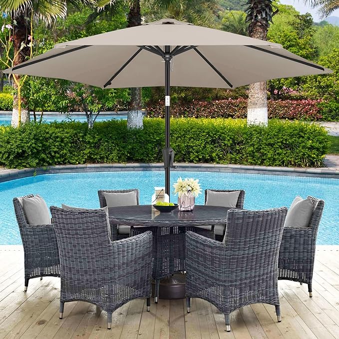 10FT Patio Umbrella Outdoor - Table Umbrella with 6 Sturdy Ribs, Market Umbrella with Push Button Tilt, UV Protection for Pool, Porch, Garden, Deck, Backyard (Taupe)