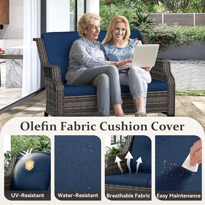 Outdoor Patio Loveseat, All-Weather 2-Seater Wicker Loveseat with Cushions, Outdoor Patio Love Seat Sofa for Garden, Balcony and Deck