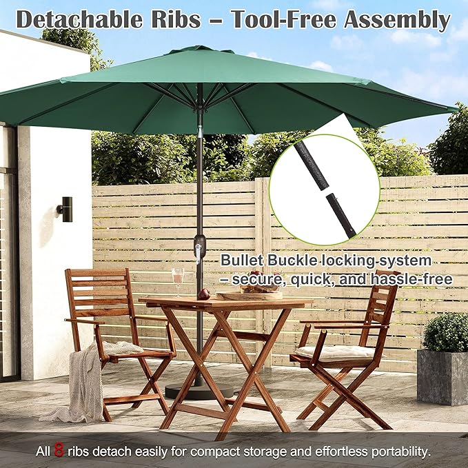 Blissun 10FT Outdoor Patio Umbrella, Outdoor Table Umbrella, Yard Umbrella, Market Umbrella with 8 Sturdy Ribs, Push Button Tilt and Crank