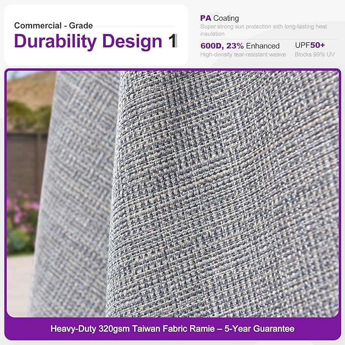 PURPLE LEAF 9 FT Semi-Auto Outdoor Patio Umbrella Market Table Sun Umbrellas with 8 Aluminum Sturdy Ribs for Backyard Deck Garden Pool (Silver Pole Gray Canopy)