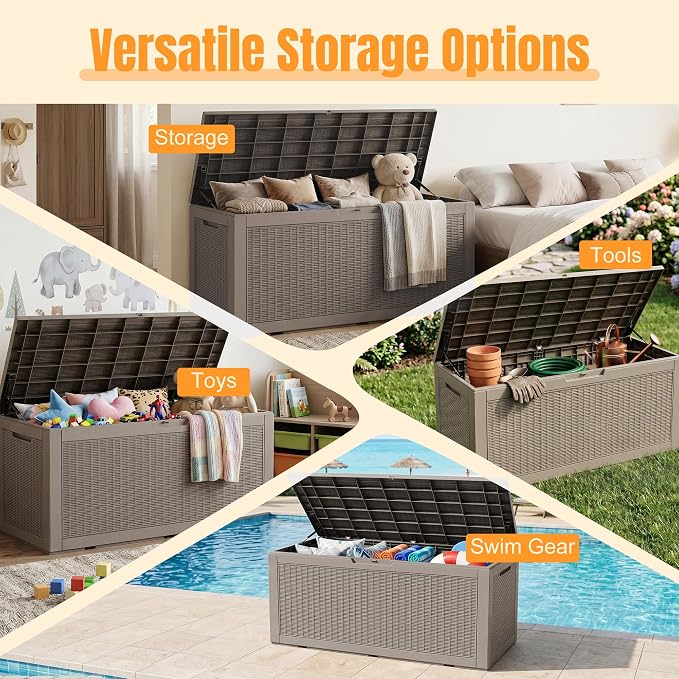 Outdoor Storage Box-160 Gallon Resin Deck Box,Waterproof & UV Resistant Lockable Package Delivery Bin,Toy Cabinet for Indoor & Outdoor