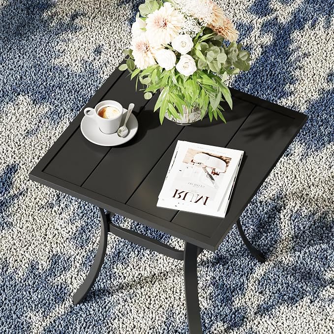 VICLLAX Square Patio Side Table for Lawn Garden, Outdoor Metal Dining Furniture, Black