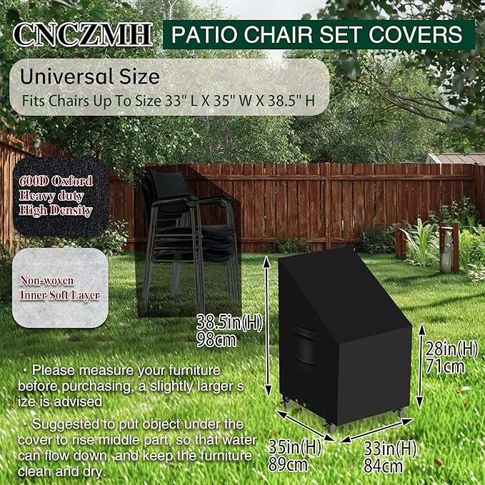 Heavy Duty Patio Chair Covers Waterproof Outdoor, 2 Pack 600D Patio Furniture Covers for Outdoor Rocking Swivel Adirondack Chairs, Lounge Deep Seat 33'' W x 35''D x 28''H/ 38.5''H Black