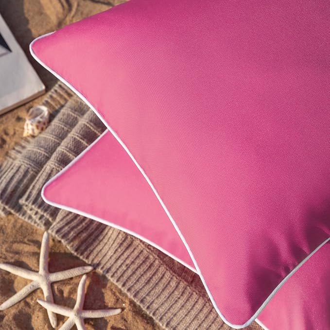 Phantoscope Pack of 2 Outdoor Waterproof Throw Pillow Covers Decorative Square Outdoor Pillows Cushion Case Patio Pillows for Couch Tent, Hot Pink 12x20 inches 30x50 cm
