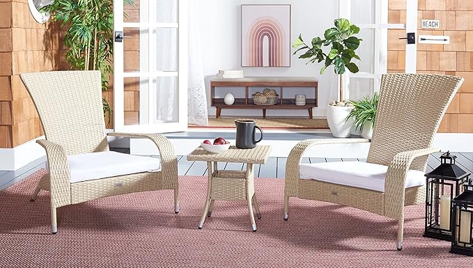 SAFAVIEH Outdoor Collection Edna Beige/White Cushion 3-Piece Lounge Set with Table (PAT7719B)