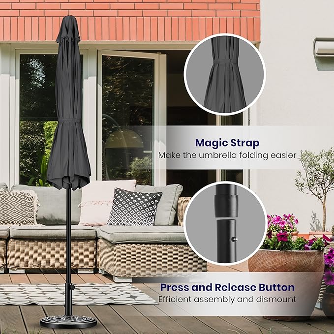 iPower 9ft Patio Umbrella Outdoor Table Umbrellas with 8 Sturdy Ribs, Push Button Tilt and Crank for Yard, Pool and Garden