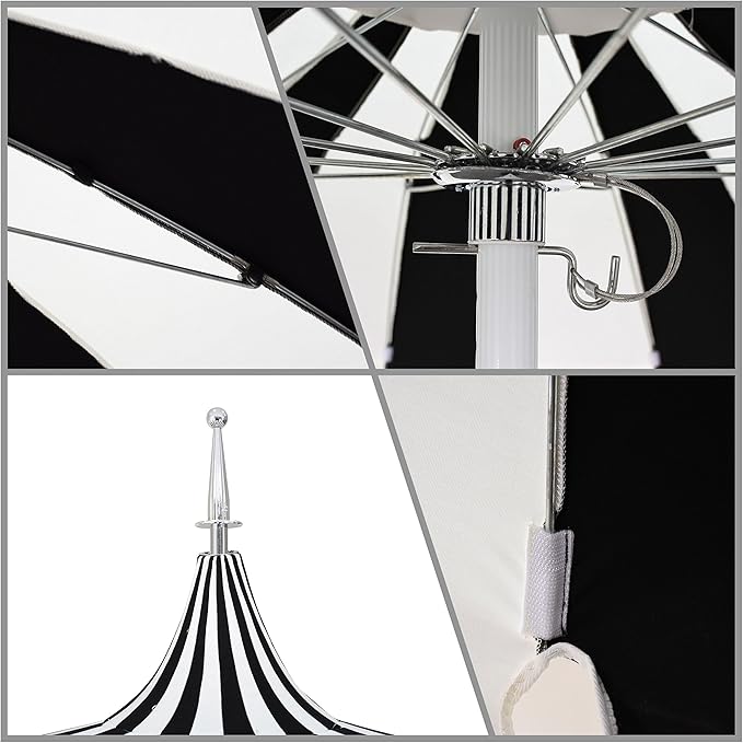 California Umbrella 8.5' Rd. Pagoda Style Patio Umbrella, White Pole, Black/Natural