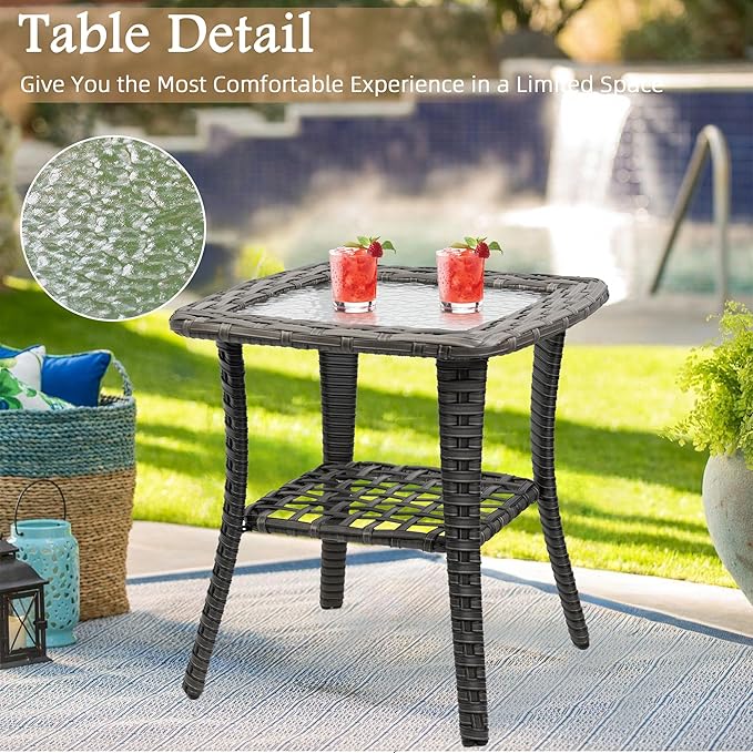 7-Piece Outdoor Patio Conversation Set with Storage Table, All Weather Wicker Rattan Conversation Set with Ottomans, Outdoor Sectional Swivel Rocking Chair for Patio, Porch,Red