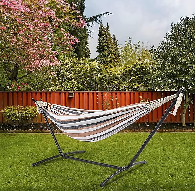 Comfortable Camping Hammock for 2 Preson Portable Hammock with Hanging Ropes & Carry Bag, Large79''x60''Cotton Hammock Up to 550lbs&Heavy Duty Carabiners for Camping Outdoor/Indoor Patio Backyard