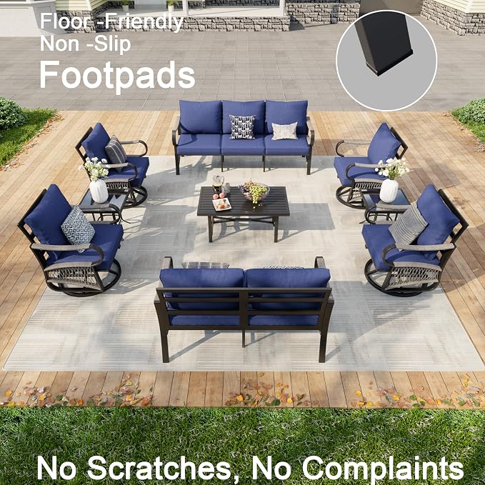 9-Piece Modern Patio Furniture Set, All Weather Metal Outdoor Conversation Sets with 5.1" Extra Thick Cushion for Backyard Garden Deck Porch Poolside, Blue