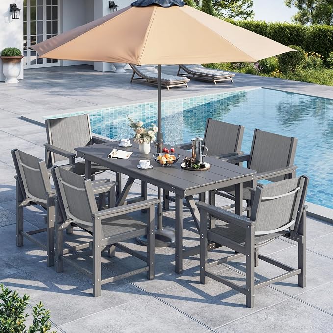 7 Pieces Outdoor Dining Sets HDPE Patio Dining Table and Chair Set for 6
