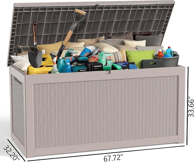 PatioZen 320 Gallon Large Deck Box,Resin Outdoor Storage Box with Lockable for Patio Furniture, Pool Accessories, Garden Tools Waterproof Outside Storage Box, Grey