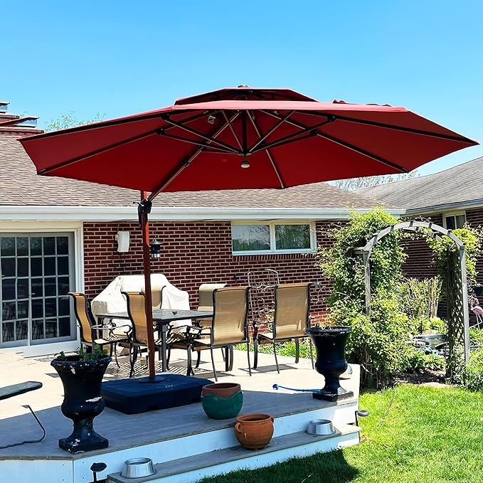 PURPLE LEAF 12ft Patio Umbrella Outdoor Round Large Cantilever Umbrellas Windproof Offset Umbrellas Heavy Duty Sun for Garden Deck Pool Patio, Brick Red
