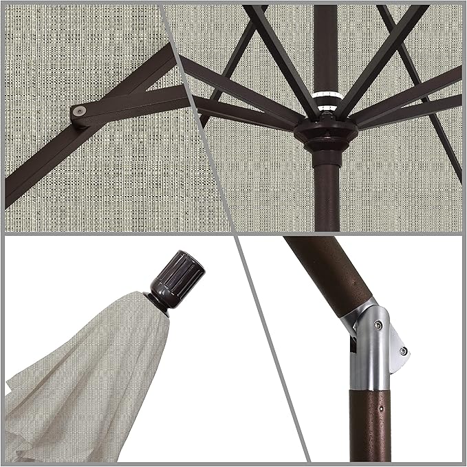 California Umbrella 9' Round Aluminum Patio Umbrella, Crank Lift, Collar Tilt, Bronze Pole, Woven Granite Olefin