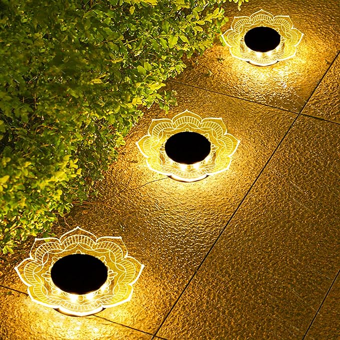 Roming Solar Ground Lights Outdoor Waterproof 2-in-1 Floor & Wall Lights Acrylic Shell 10 LED High Efficiency Monocrystalline Solar Panel Landscape Lighting Warm White 3 Pack