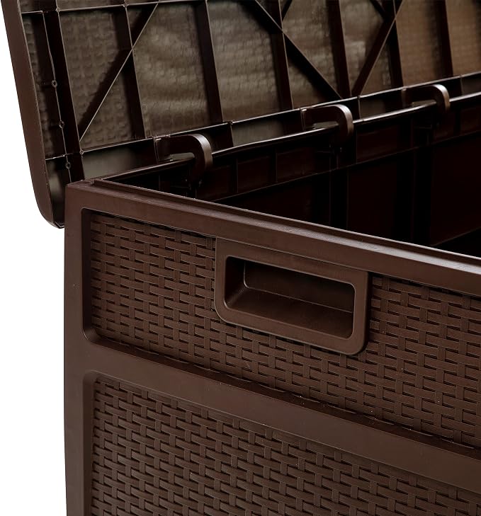 EMMA + OLIVER 120 Gallon Brown Plastic Deck Box for Outdoor Patio Storage & Deck Organization