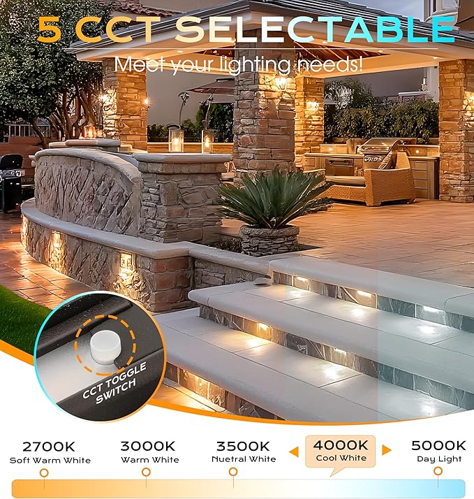 CLOUDY BAY [8 Pack] 12 Inch 7W 5CCT Hardscape Paver Light,Retainng Wall Lights Outdoor,IP65 Waterproof,2700K/3000K/3500K/4000K/5000K Selectable,12V-15 VAC/DC Low Voltage,Frost Lens Step Deck Light
