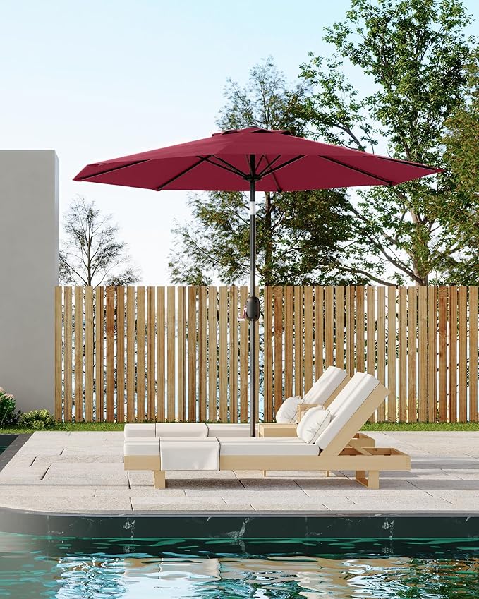 TROPOW 9FT Outdoor Patio Umbrella with 99.9% UV Protection Double-Layer Canopy, Strong Iron Frame, Crank Tilt & Detachable Pole for Easy Use, Perfect for Garden, Deck, Pool, Backyard & Patio Table,
